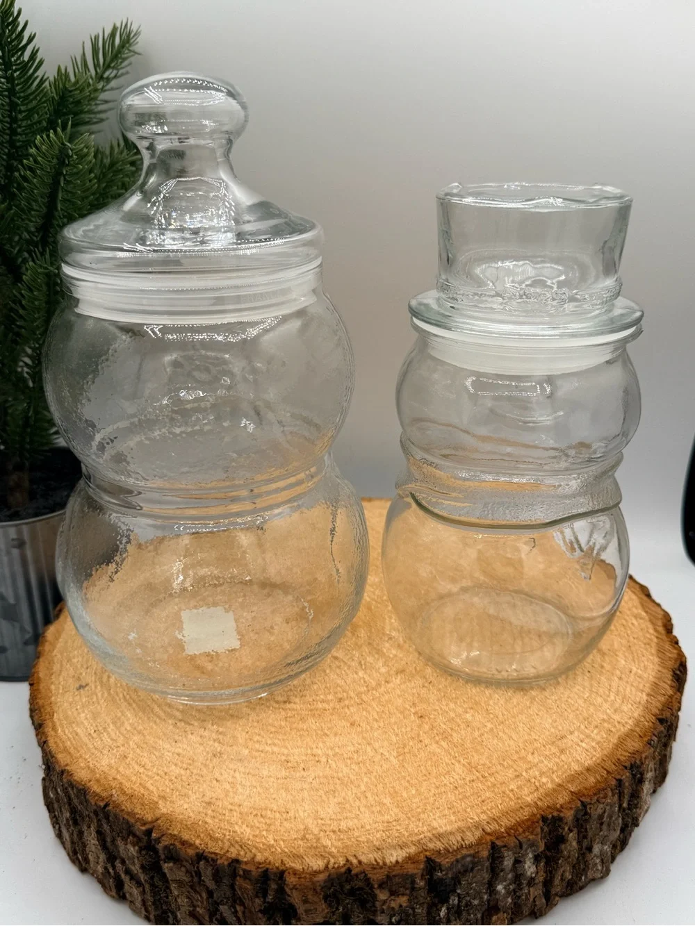VTG Libbey Glass Snowman Jar Canister Set (2)